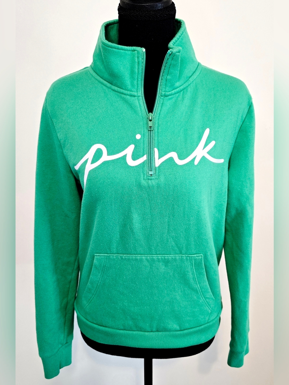 PINK Victoria’s Secret Green Quarter Zip Sweatshirt Pullover S